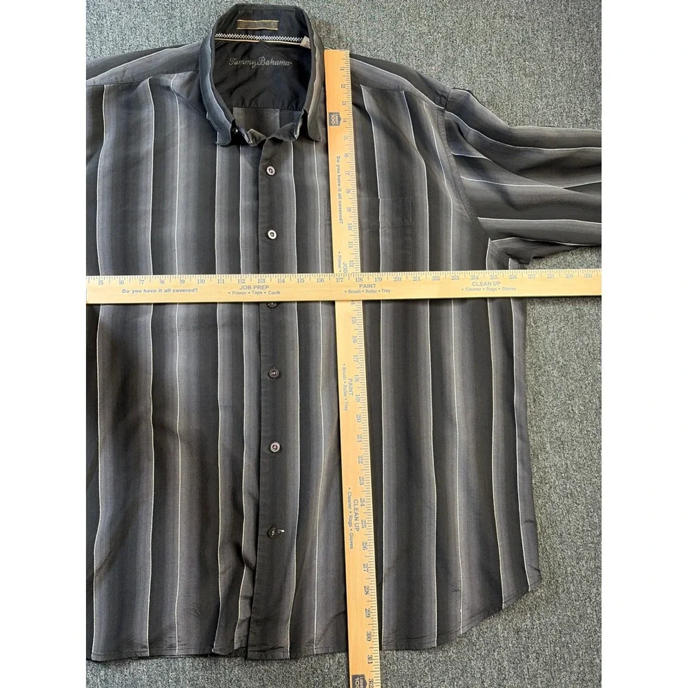 Tommy Bahama Mens XXL 100% Silk Long Sleeve Button Down Shirt Grey Ombre Stripe